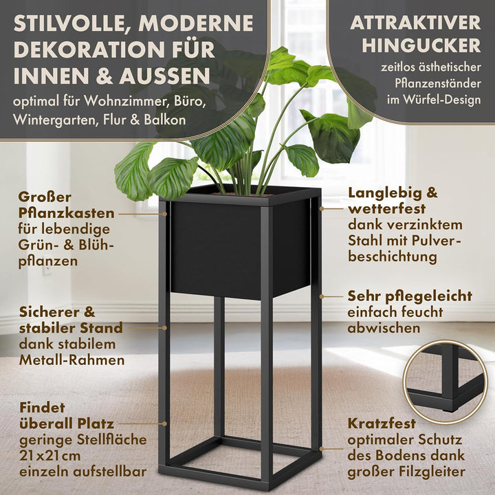 Blumenständer CUBIX DUO 2er Set - Pflanzenständer Metall schwarz 50 und 70 cm hoch - Design Blumento