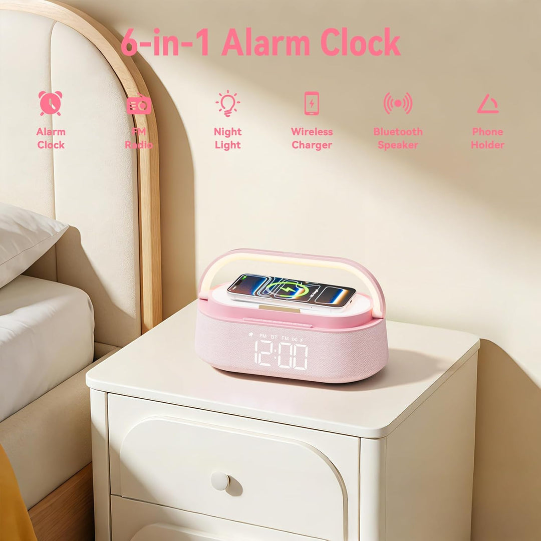 COLSUR Radiowecker Digital mit Wireless Charger, Bluetooth Lautsprecher Smart Wecker Schlummerfunkti