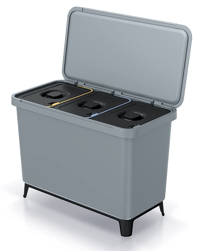 BirnePower Mülleimer 3er Set 3x 10L Müllbehälter Abfalleimer 30L Mülltrennsystem Müllsammler Set Ein