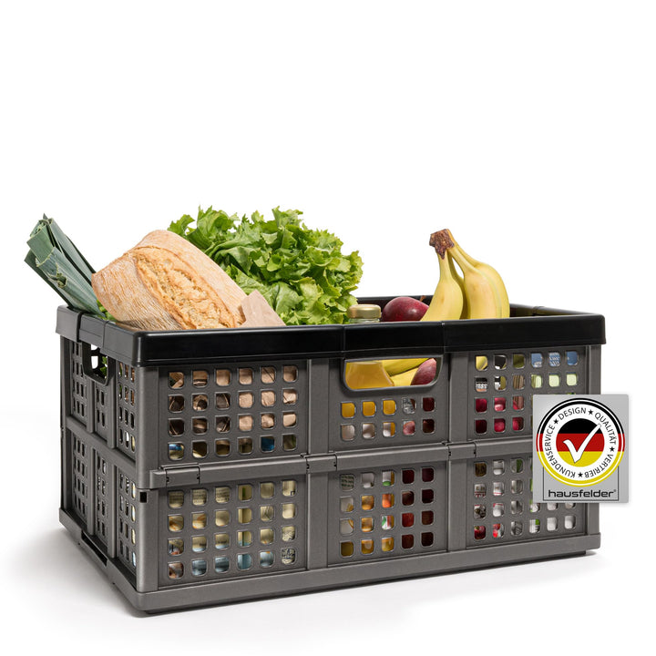 Hausfelder Klappbox 45 l, faltbarer Einkaufskorb aus Kunststoff, stabile Klappkiste für Einkäufe, Au