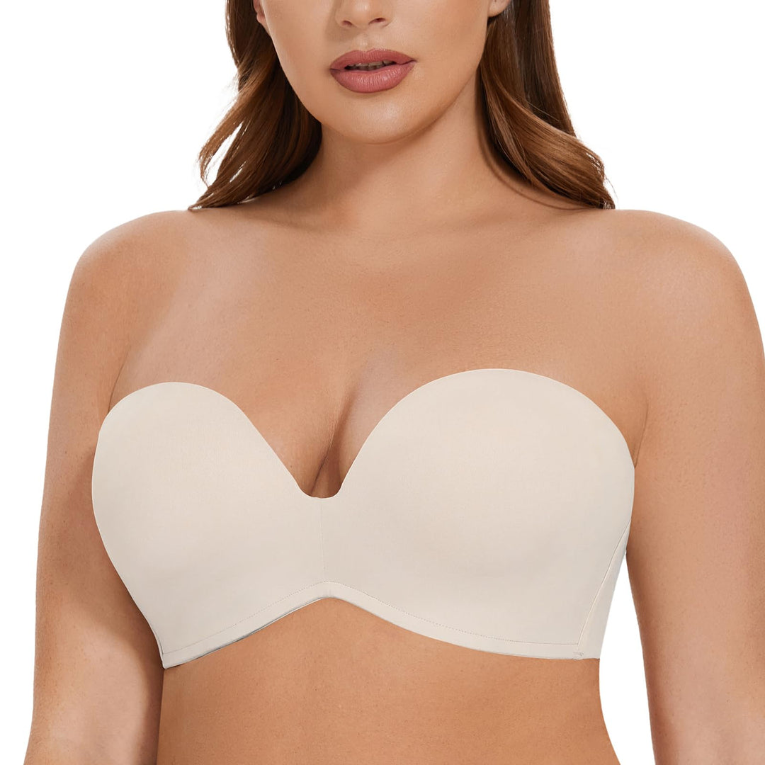 MELENECA Damen Ohne Bügel Gepolstert Anti-Rutsch Push Up Trägerloser BH 80D Sanddollar, 80D Sanddoll