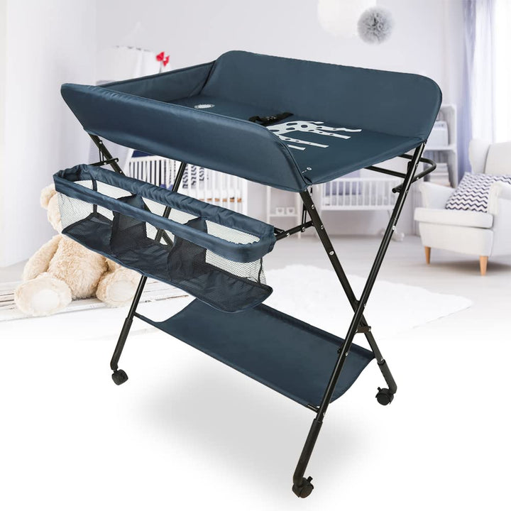 Wickeltisch Klappbarer und tragbarer, Wickelkommode Baby mit Motiv Giraffe, Höhenverstellbar, Wickel