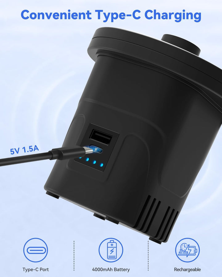 Elektrische Luftpumpe, Dr.meter 4000mAh Wiederaufladbare Akku Luftpumpe 2 in 1 Tragbarkeit Luftpumpe