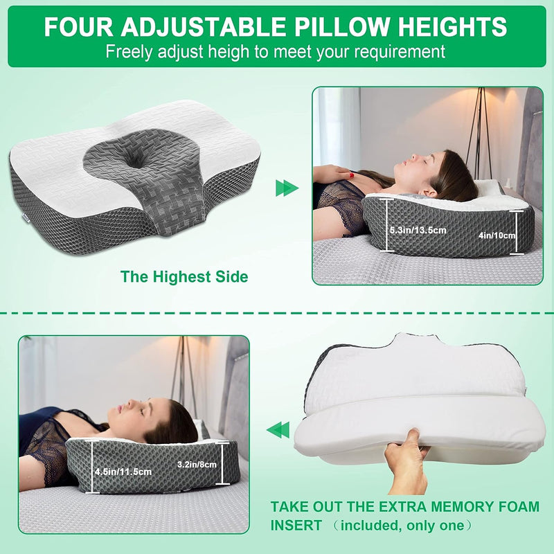 Elviros Orthopädisches Kissen aus Memory Foam, Kopfkissen Nackenschmerzen, Schlafkissen, Ergonomisch