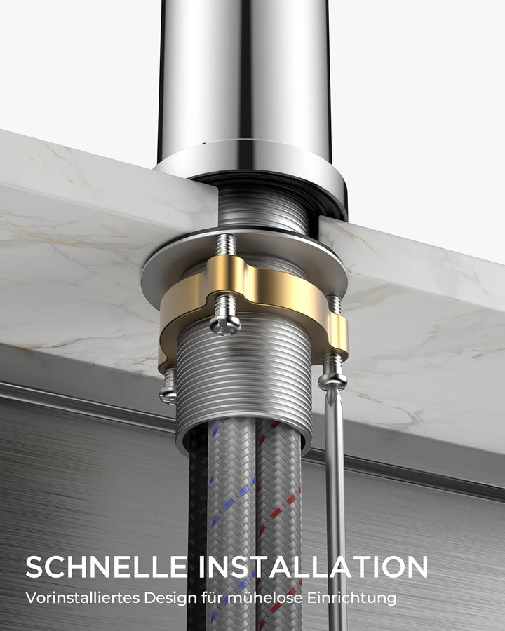 FORIOUS Wasserhahn Küche, Mischbatterie Küche mit Ausziehbar, Hochgebogene Küchenarmatur mit 2 Sprüh
