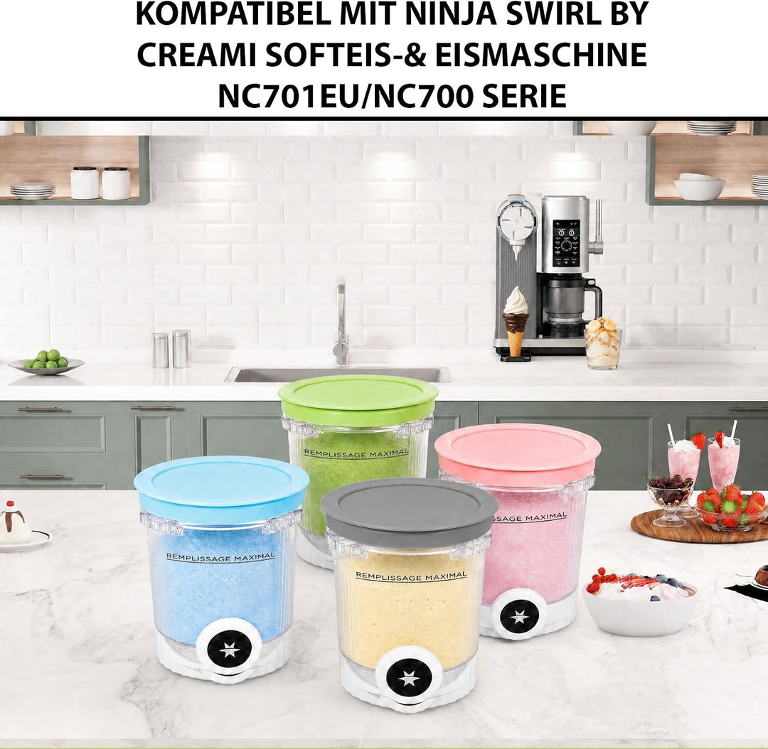 4 Stück Eiscreme Behälter Set für Ninja Creami, Ersatz Pint Container mit Deckel für NC700 NC701 Mod