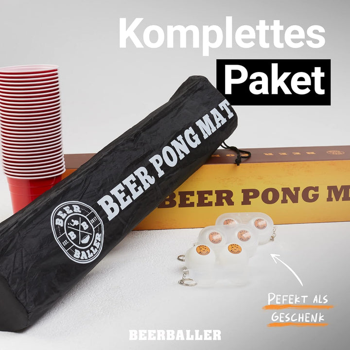 BeerBaller® Beer Pong Matte - Bierpong Set inkl. Bierpong Matte, 50 Beer Pong Becher &amp; 4 Beerpong Bä