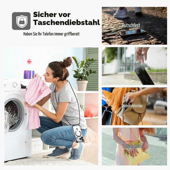 GOODVISH Handykette für iPhone 17 Pro Hülle mit Band Magnetisch, Schwarz | mit 2 Stück Schutzfolie,