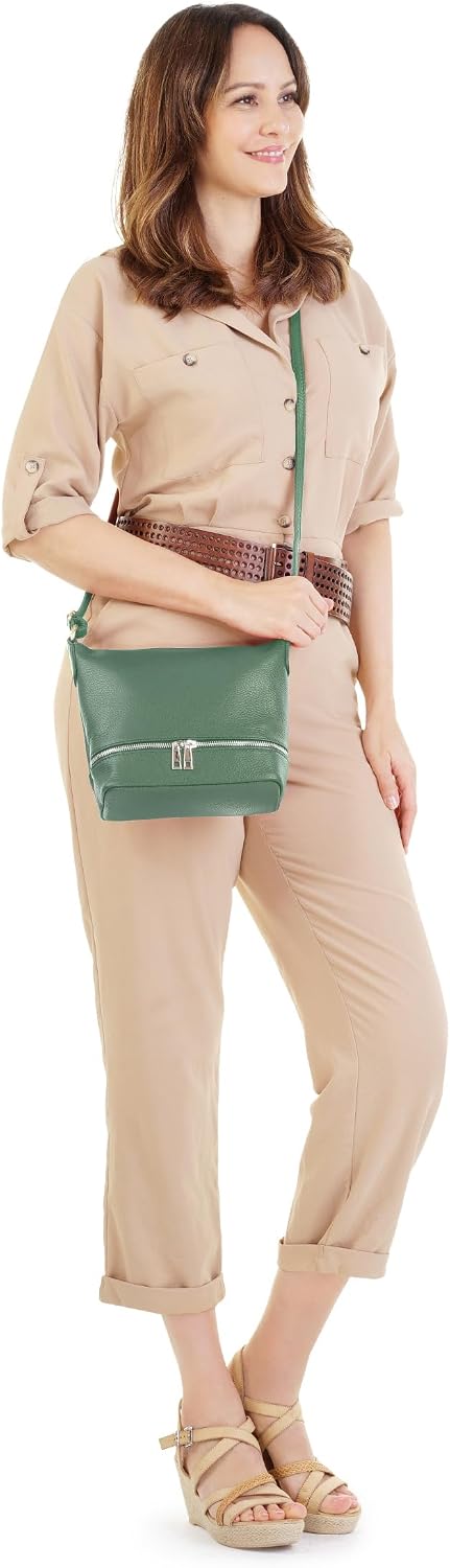 Umhängetasche Echt Leder Damen Made in Italy, verstellbarer Schultergurt, Handtasche mit Reissversch