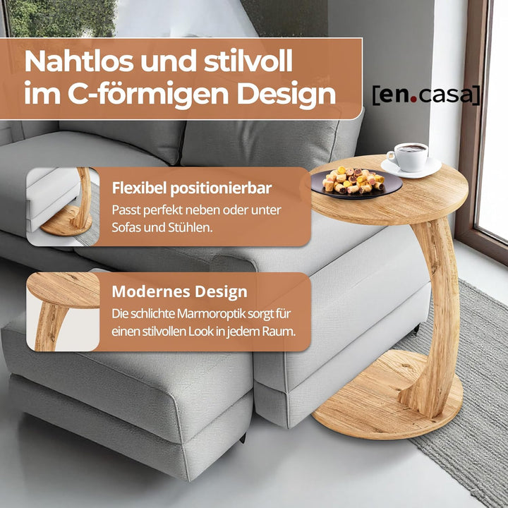 [en.casa] Beistelltisch Holeby in C-Form mobiler Sofatisch Wohnzimmertisch 56 x Ø38 cm Couchtisch Ho