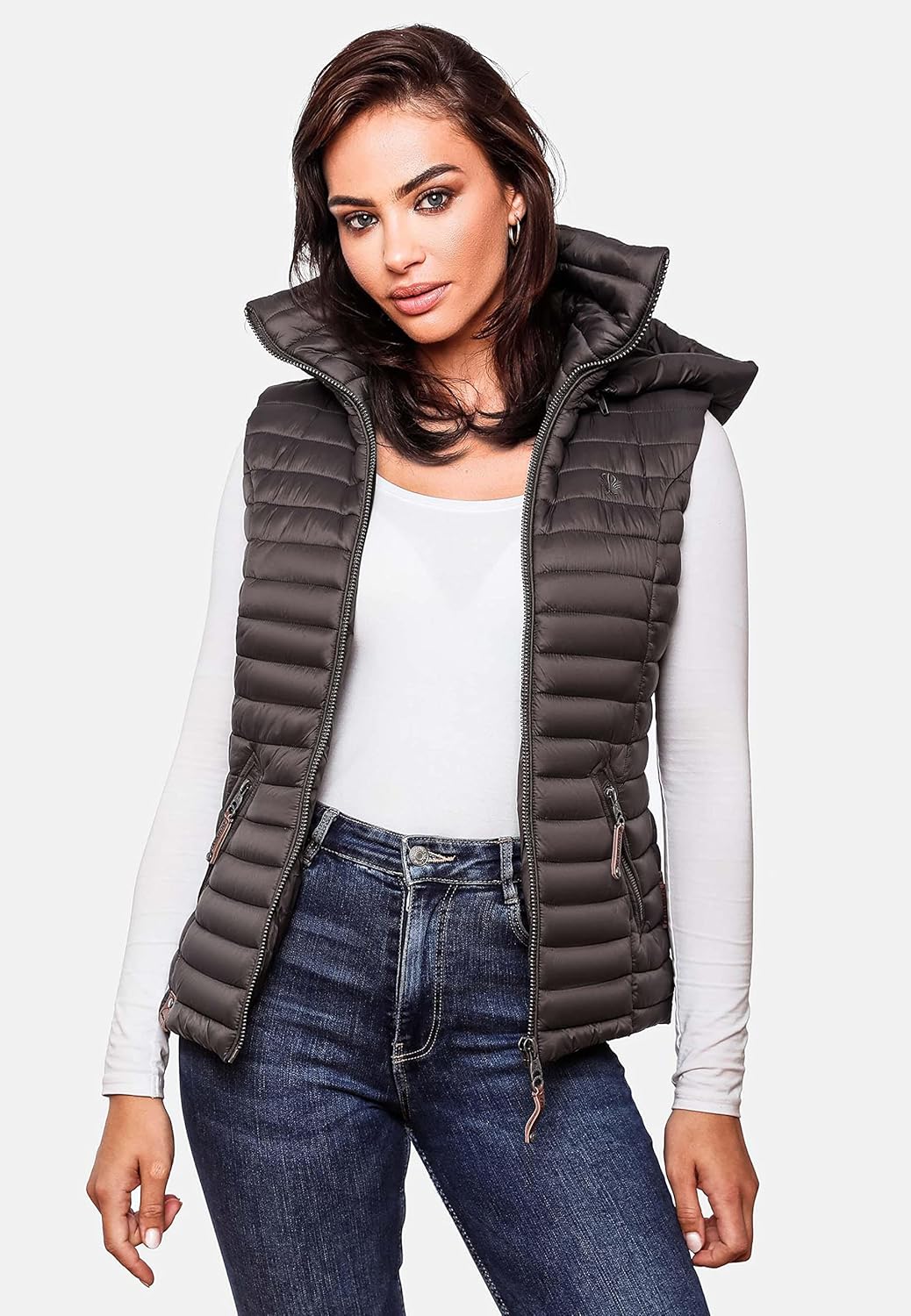 Navahoo Damen Übergangsjacke leichte Steppweste mit Abnehmbarer Kapuze Shadaa XS-3XL XS Anthracite,