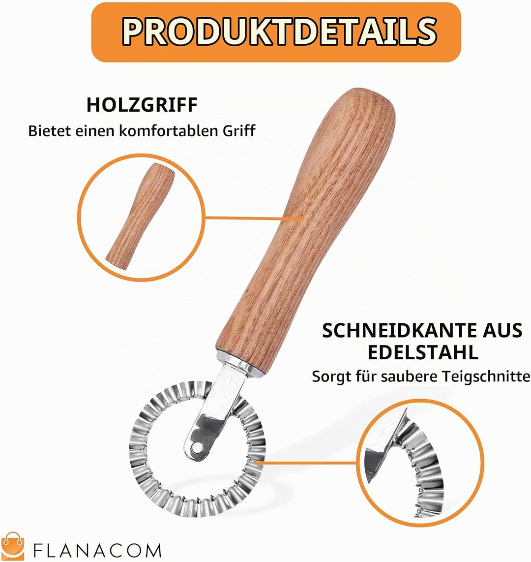 Ravioli Ausstecher Set mit Teigtaschenformer und Teigrädchen - aus hochwertigem Buchenholz und rostf