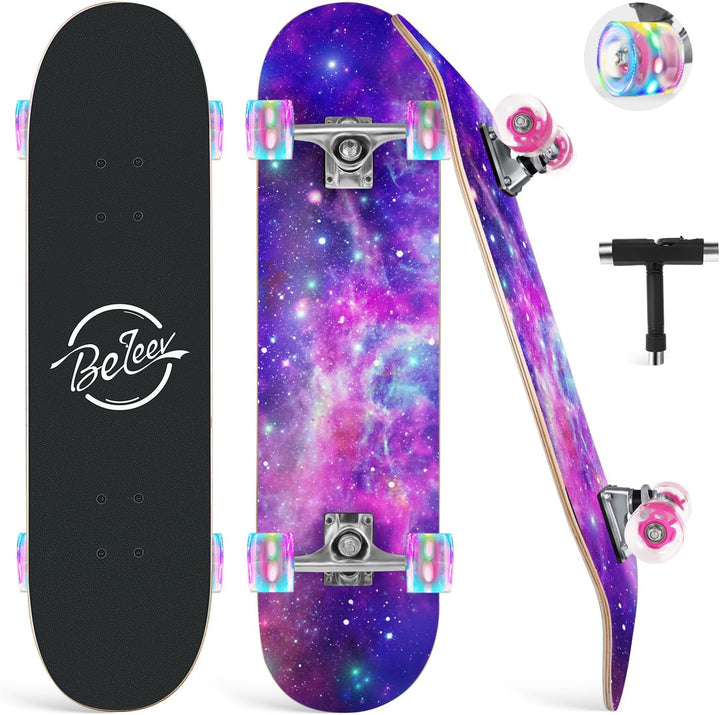 BELEEV Skateboard 31x8 Zoll Komplette Cruiser Skateboard für Kinder Jugendliche Erwachsene, 7-Lagige