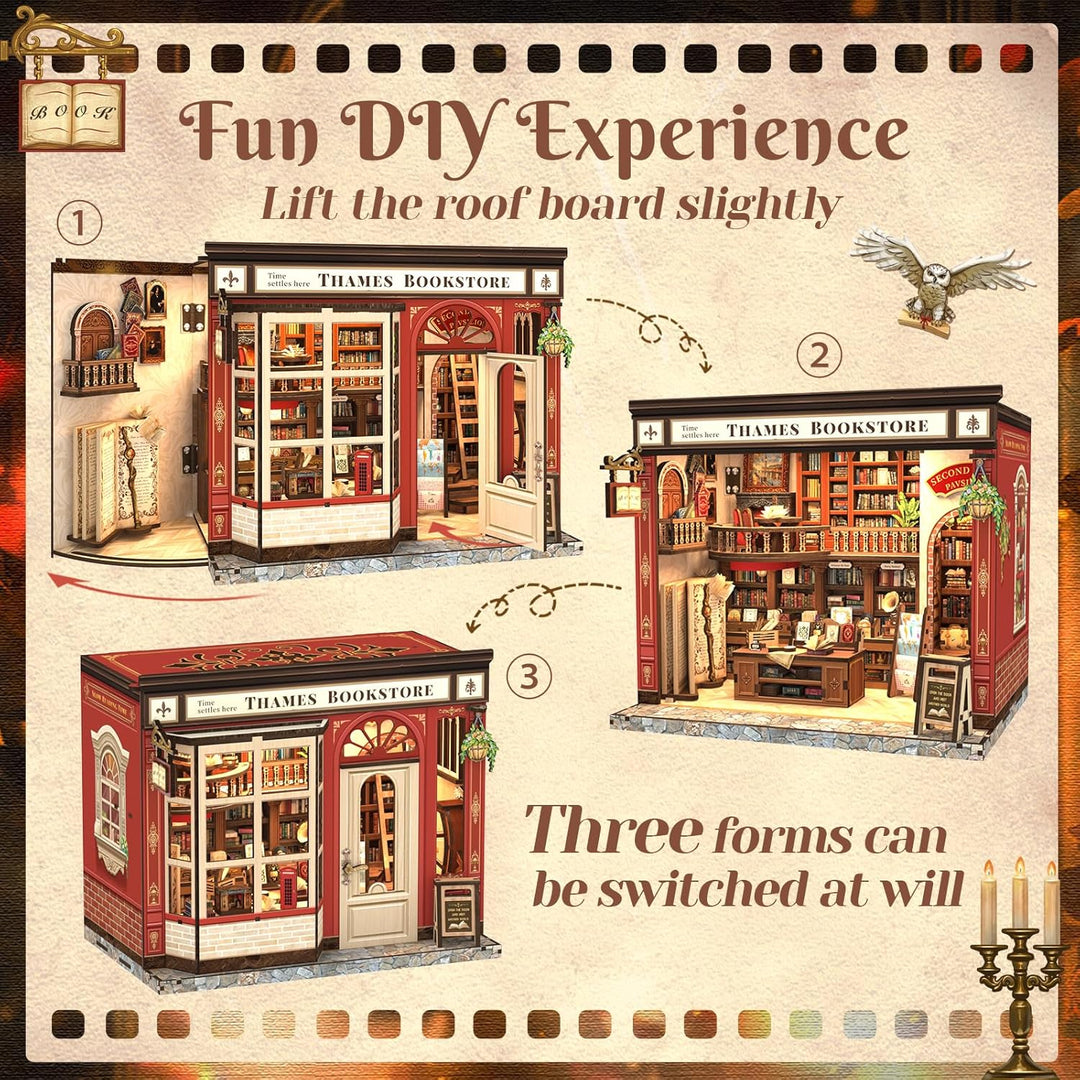 Cutefun Book Nook Magic bücherladen– Nook-Buch DIY Miniature House bücher für Erwachsene, Bücherrega