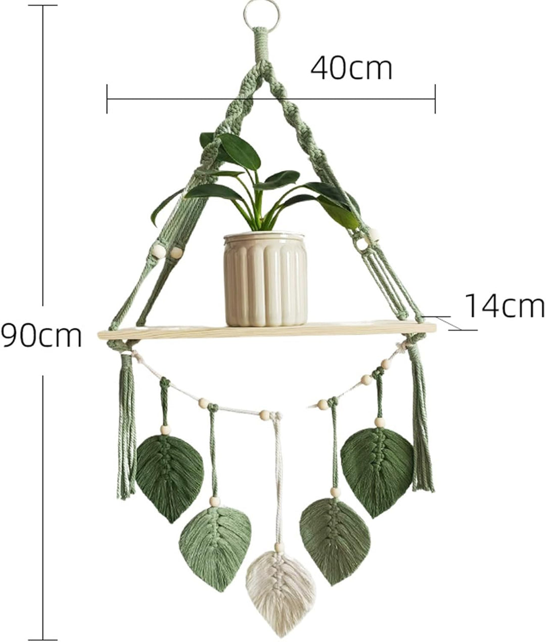 Swtgaah Makramee Holz Wandregal,Boho Hängeregal Wand Deko 40x 90x14 cm Pflanzenregal, Bücherregal Ba