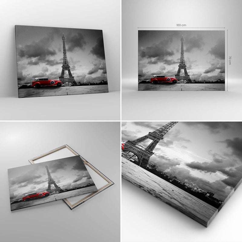 Bilder auf Leinwand 100x70cm Leinwandbild Auto Eiffle Paris Stadt Gross Wanddeko Bild Schlafzimmer K