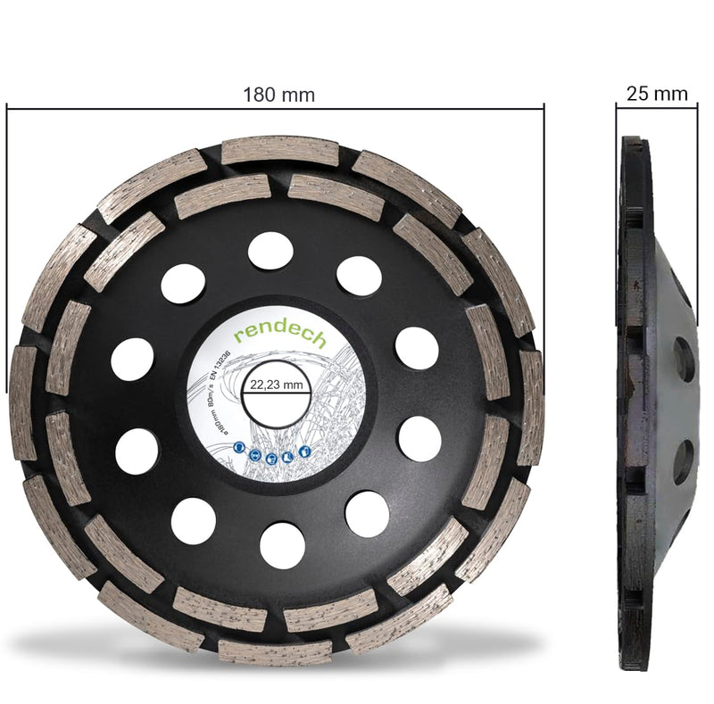 2x Profi Diamant Schleiftopf 180 mm für Beton, Stein, Fliesenkleber uvm. - Beton Schleifscheibe 180m