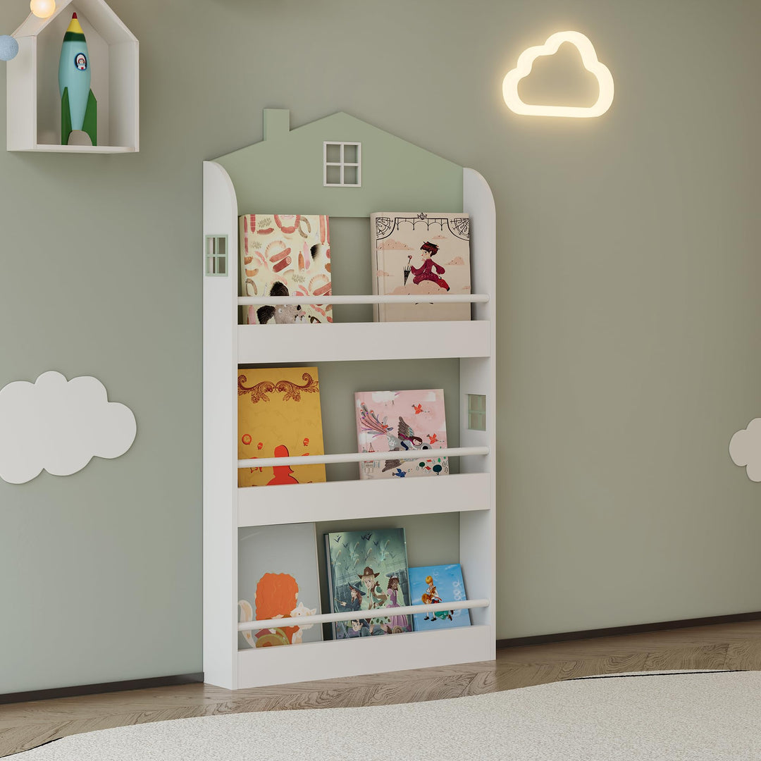 [en.casa] Kinder Bücherregal Vipsali Kinderregal in Hausoptik mit 3 offenen Fächern Spielzeug Aufbew