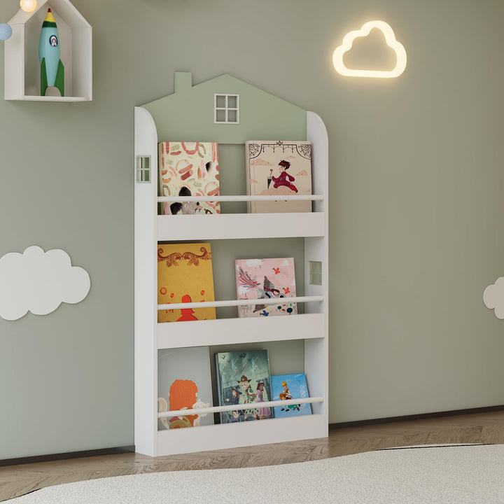[en.casa] Kinder Bücherregal Vipsali Kinderregal in Hausoptik mit 3 offenen Fächern Spielzeug Aufbew