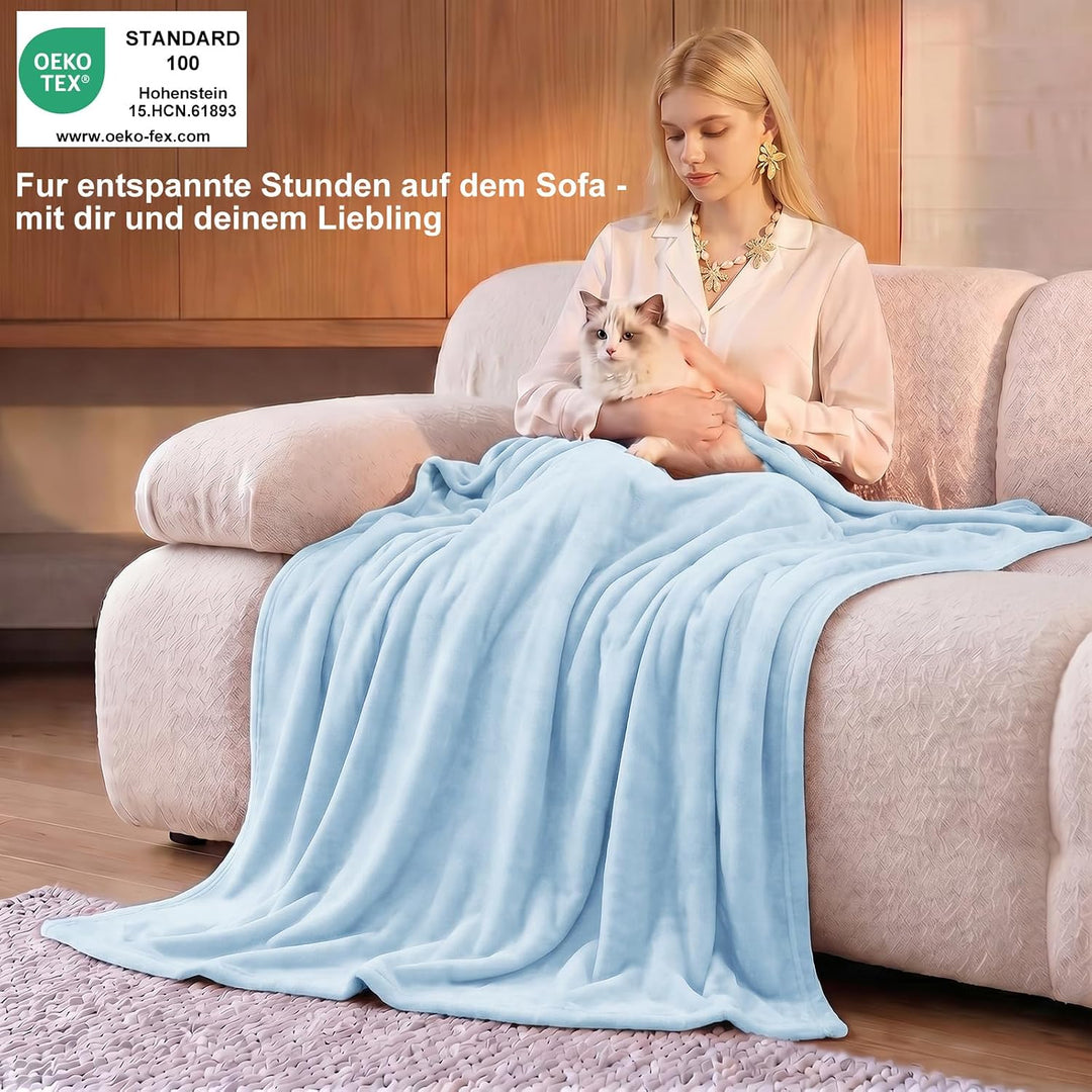 WAVVE Kuscheldecke Flauschig Decke Fleecedecke - Sofadecke Hellblau 220x240 cm Wohndecke Sommer Couc