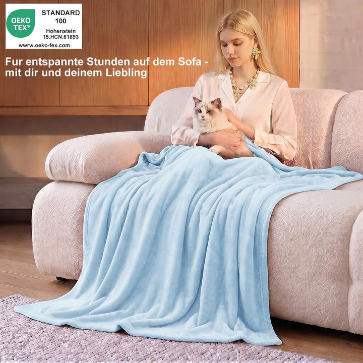 WAVVE Kuscheldecke Flauschig Decke Fleecedecke - Sofadecke Hellblau 220x240 cm Wohndecke Sommer Couc