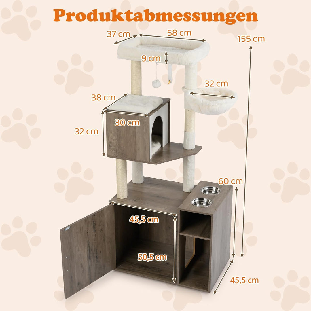 COSTWAY Kratzbaum mit Katzenklo Schrank, Katzenschrank für Katzentoilette, Katzenkratzbaum mit Sisal