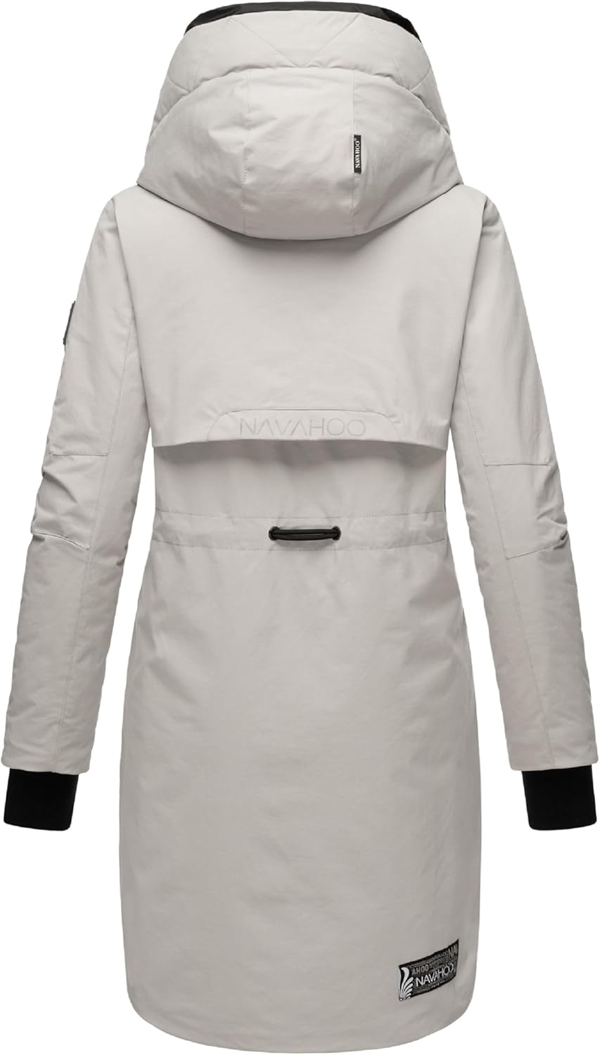 Navahoo Damen Mantel Lange warme Winter Steppjacke mit Kapuze und magnetischen Elementen Snowelf XS-