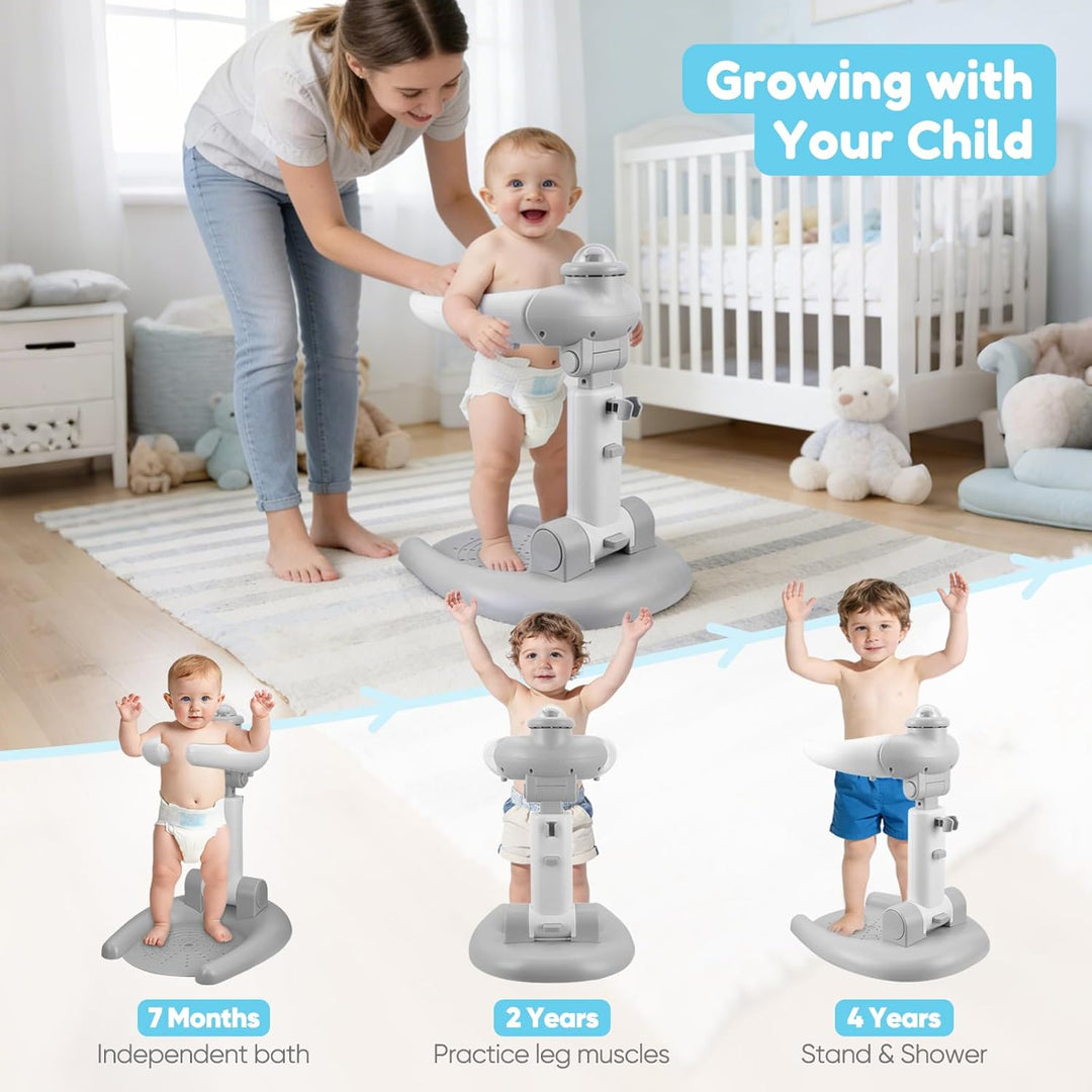 Verstellbar DuschstäNder Kinder,Baby Dusche Ständer,2-in-1 Faltbarer Baby-Duschständer mit Hocker