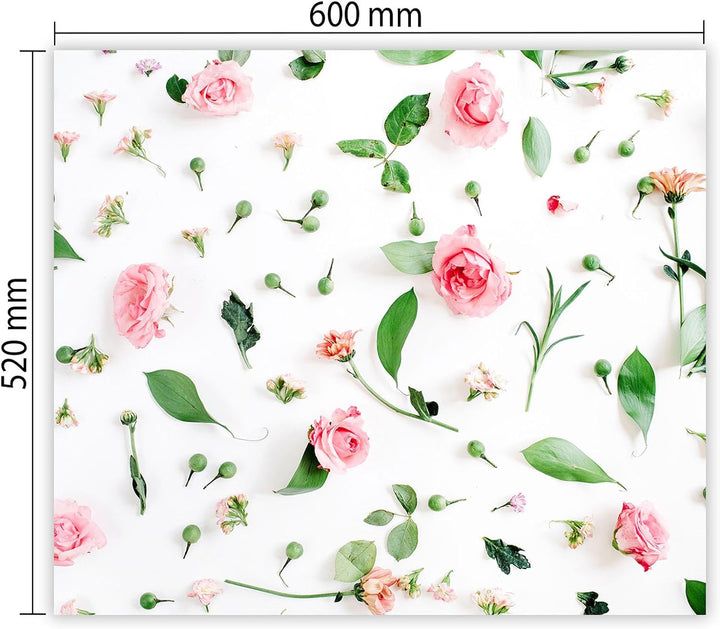 SmartDecoration Herdabdeckplatte Ceranfeldabdeckung aus Glas 60x52 cm Einteilig Motiv "Blumen" Weiss