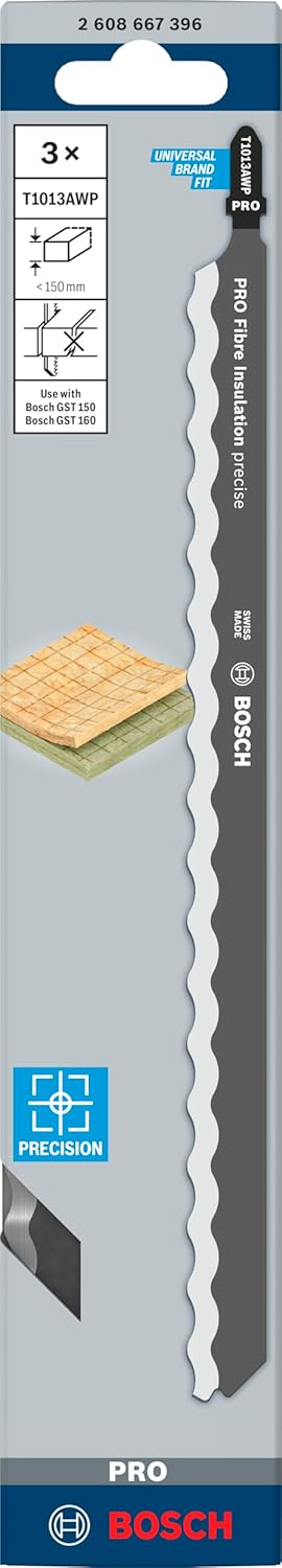 Bosch 3x PRO Fibre Insulation precise T1013AWP Stichsägeblatt (für Mineralwolle, Mineralwolle, Länge