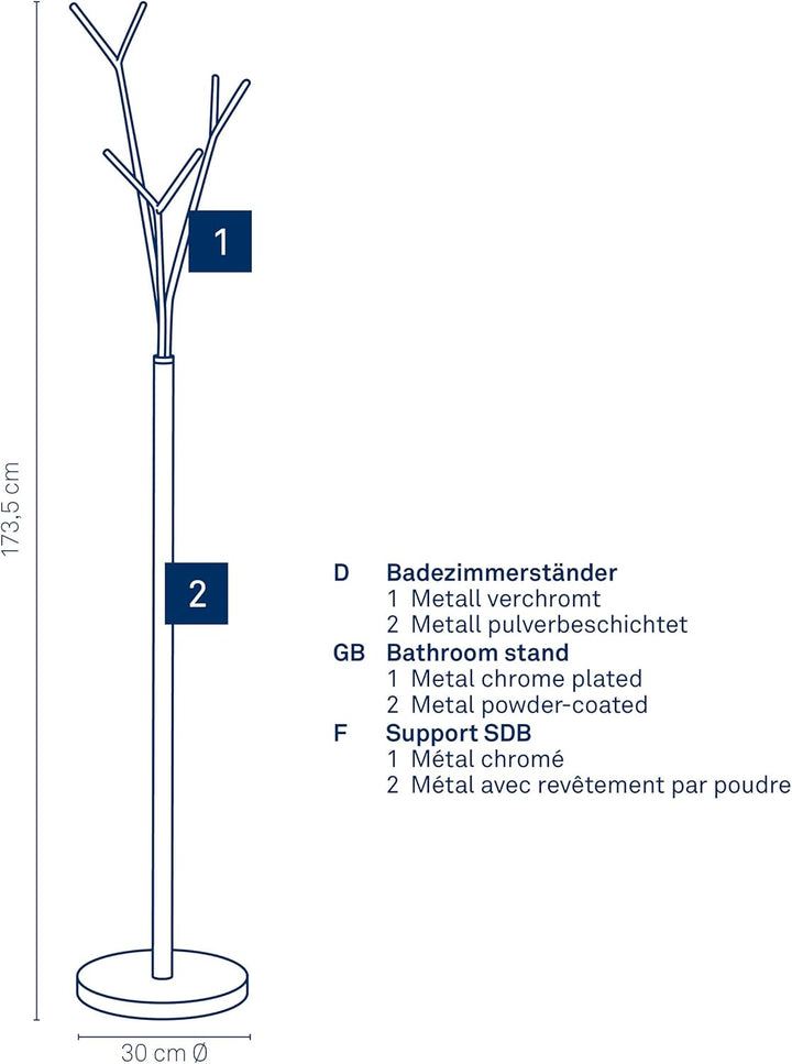 Kela 22233 Badezimmerständer, Rostfrei, Metall, Höhe 173,5 cm, Sinerio, Anthrazit Badezimmerständer