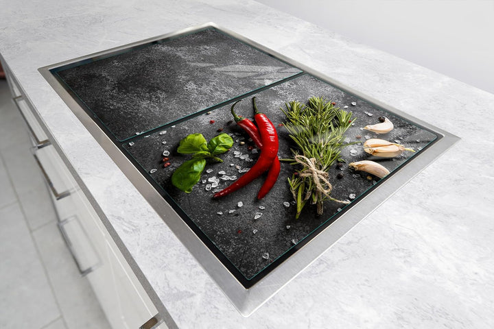 TMK ArtDeko Herdabdeckplatten Set 70 x 52 cm Ceranfeld Abdeckung Glas Spritzschutz Abdeckplatte Glas