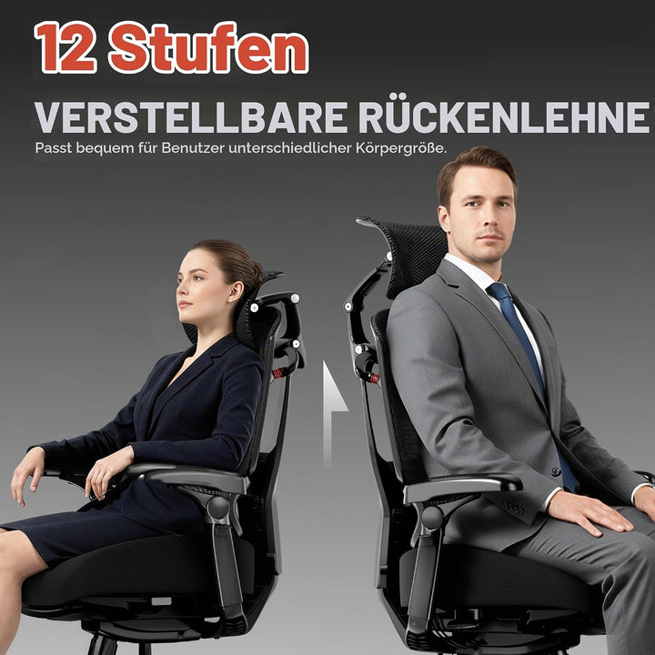 FLEXISPOT ErgoX Pro Ergonomischer Bürostuhl mit 12-stufiger Höhenverstellung, Schreibtischstuhl mit