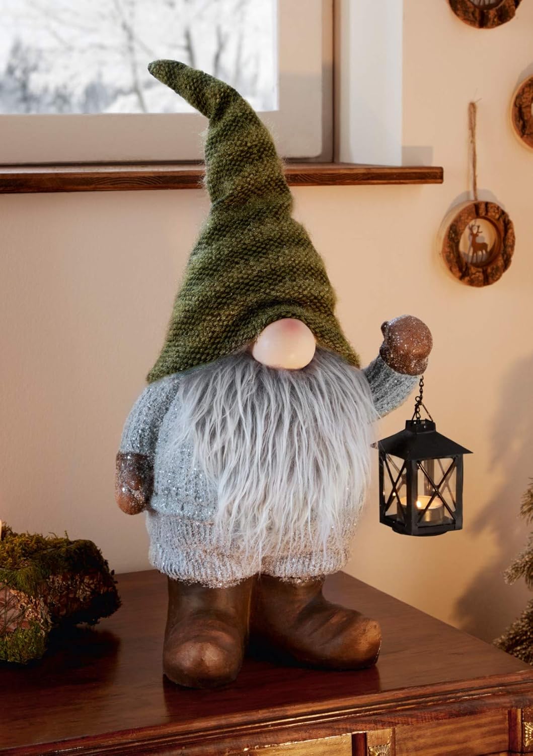 Dekoleidenschaft Wichtel gross, 56 cm hoch, aus Textil und Kunstfell, mit Laterne, Dekofigur, Teelic