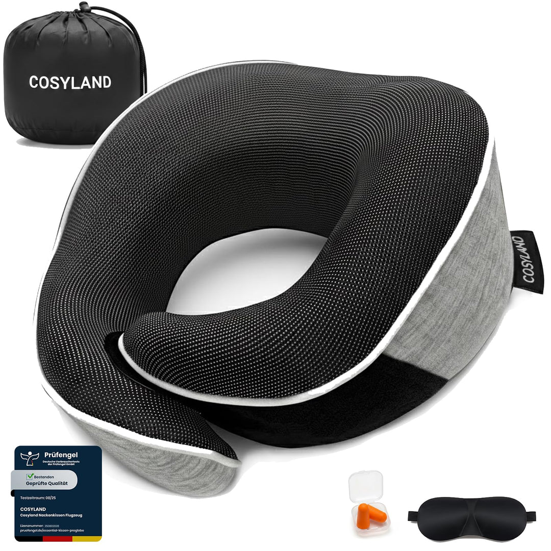 COSYLAND Nackenkissen Flugzeug & Auto - 360° Support Memory Foam Reisekissen Verstellbar - Ergonomis