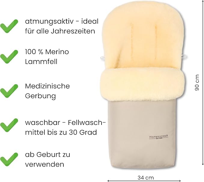 Hofbrucker Winter Lammfell Fusssack Putzi – Set mit Handwärmer – wind & wasserabweisend für Kinderwa