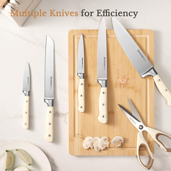 Astercook Messer-Set, Küchenmesser-Set mit Block, 14-teilig, Vollzapfen, Edelstahlmesser mit Schärfe