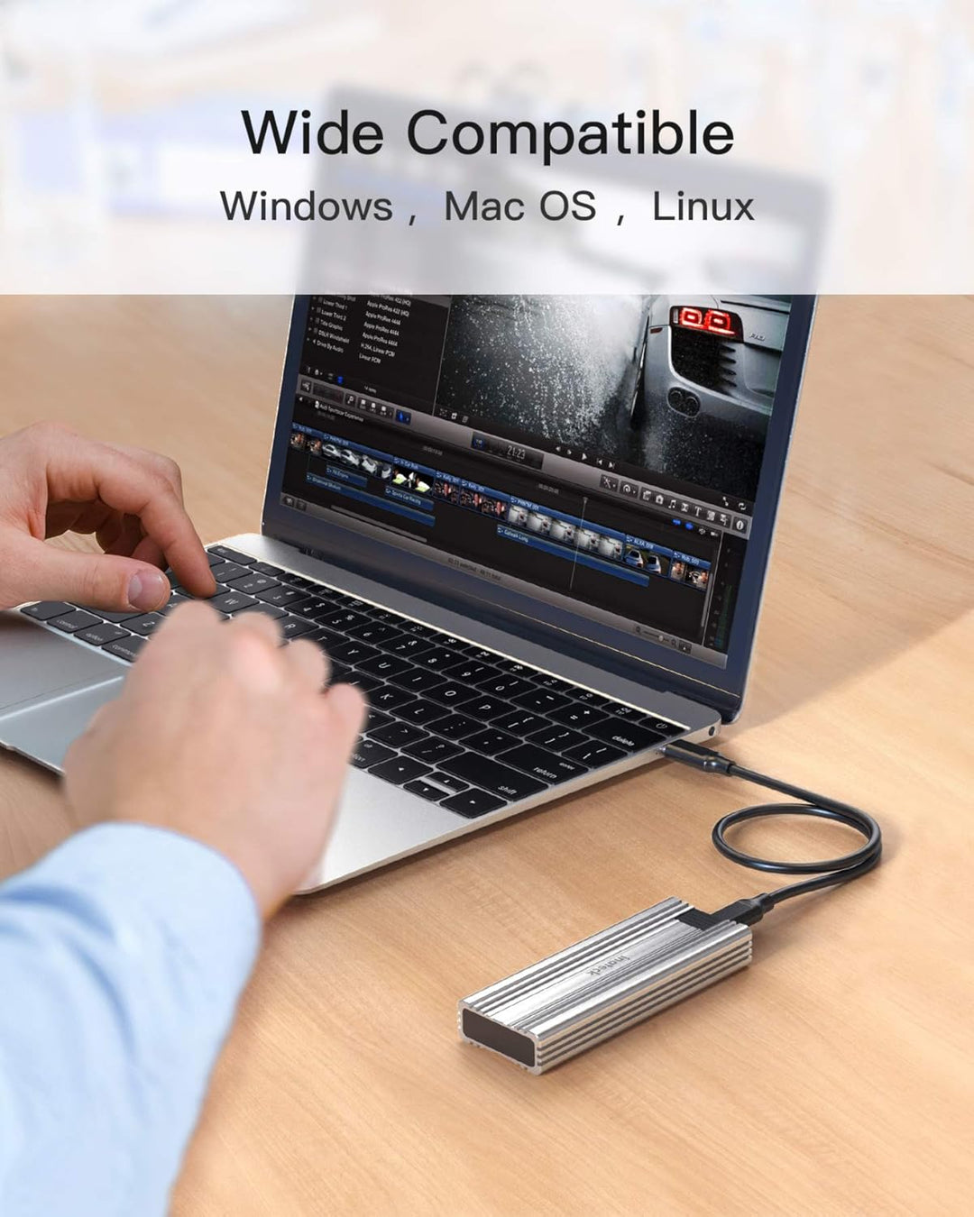 Inateck NVMe M.2 USB 3.2 Festplattengehäuse mit Kühlkissen 10 Gbps, unterstützt M.2 SATA B+M Key und