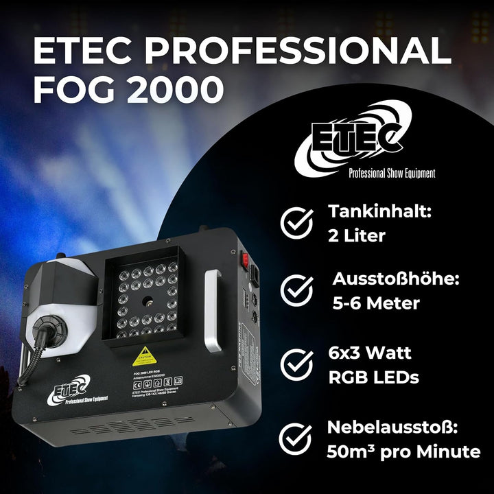 ETEC FOG 2000 LED RGB 3in1 DMX Vertikal-Nebelmaschine 1600 Watt CO2 Effekt 24x3 Watt Effektmaschine