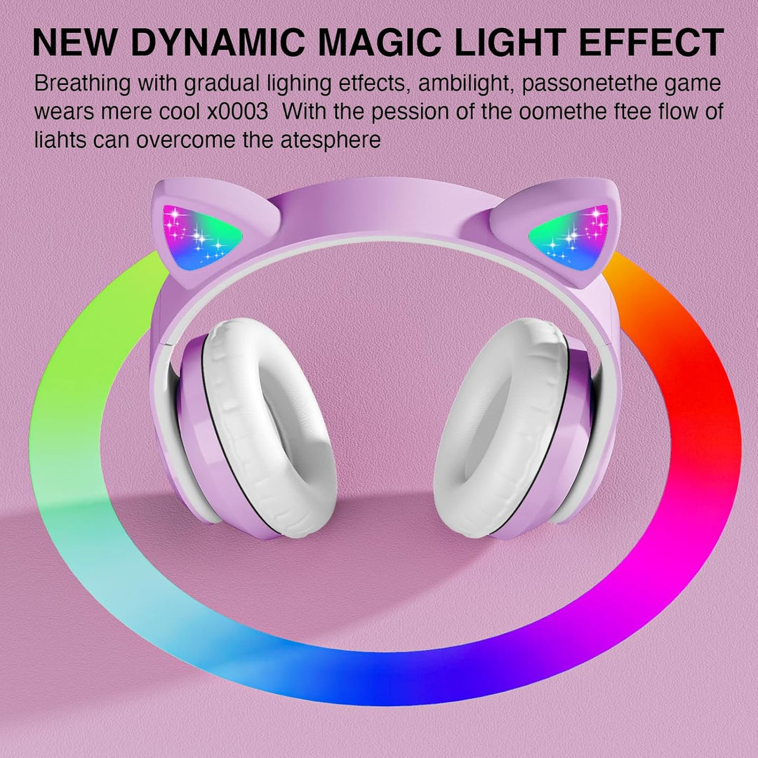 Bluetooth kopfhörer Kinder,Mädchen Katzenohr Kopfhörer Over-Ear mit LED-licht Faltbare Stereo Kopfhö