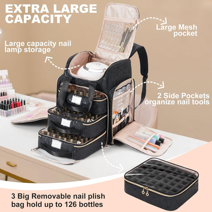 Uross Nagellack Organizer für 126 Nagellackflaschen und 1 LED-Nagellampe, Nagellack Aufbewahrung Tas