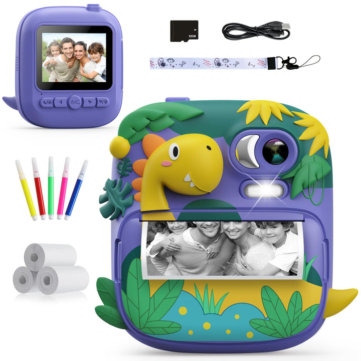 Kinderkamera Sofortbildkamera, CAMCLID 2,4 Zoll Digitalkamera Kinder Dinosaurier Sofortbildkamera mi