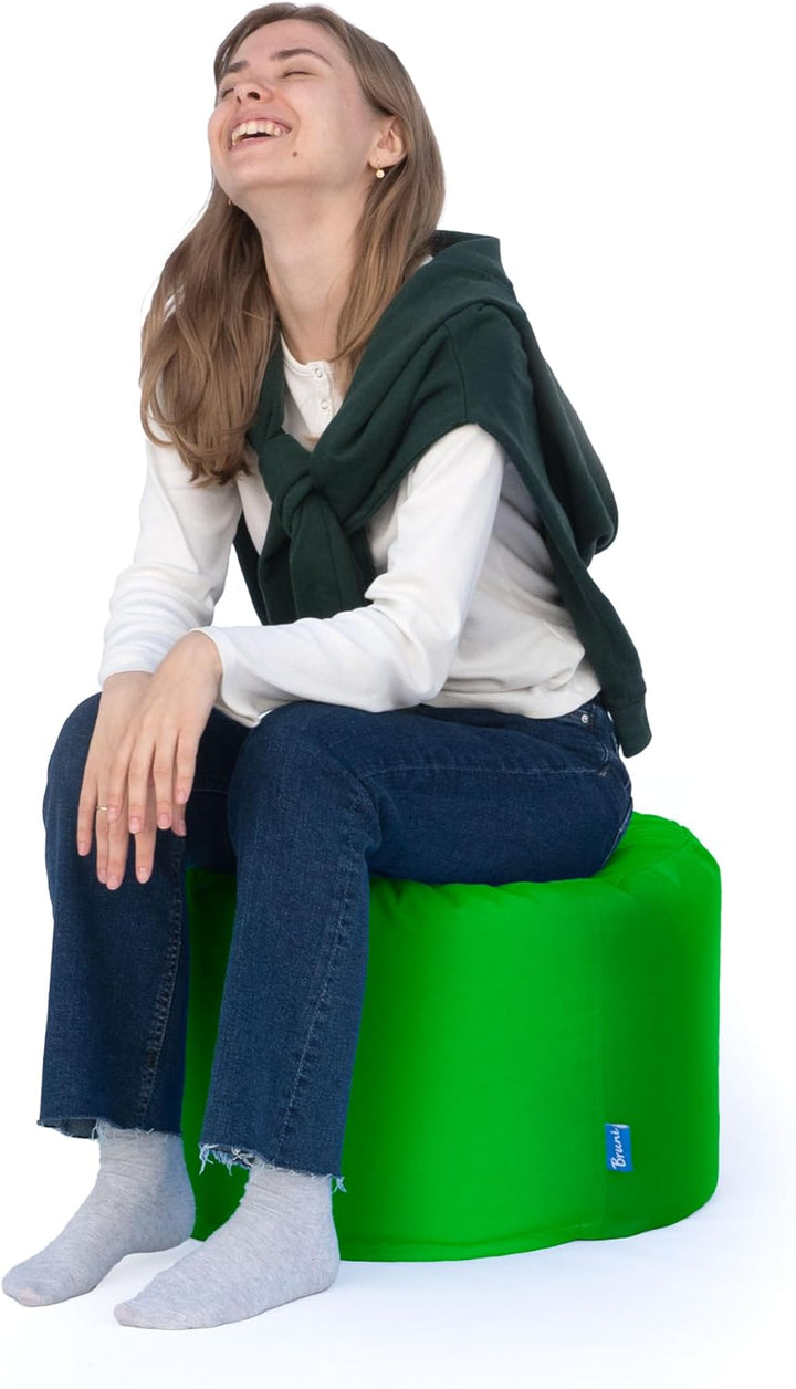 Bruni Pouf Sitzhocker M in Grün – runder Sitzpouf, Indoor und Outdoor als Fusshocker, Yoga-Sitzkisse