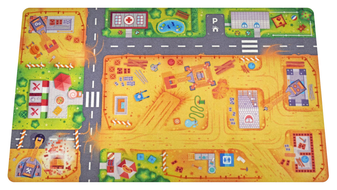 HuggyPlay Spielteppich Baustelle Kinderteppich 90 x 150 cm, Baustelle