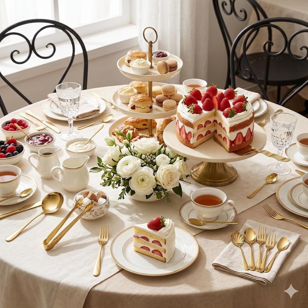Luxus Goldenes Besteck & Servierset aus Edelstahl – Komplettes Tafelbesteck Set für Hochzeit, Gäste