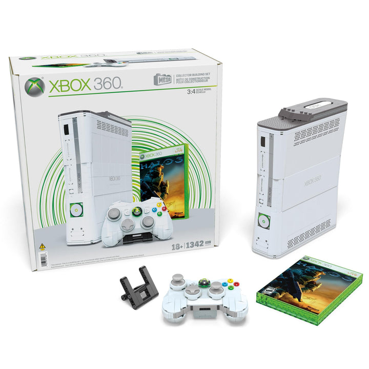 MEGA Microsoft Bauset zum Sammeln, Xbox 360 Modell zum Nachbauen mit 1342 Teilen, Controller und LED