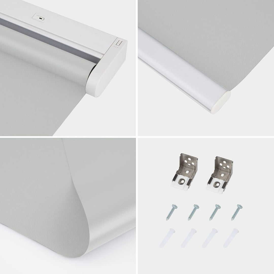 Allesin Wiederaufladbare Verdunklungsrollo ohne Bohren, (45x100cm,Grau) Elektrische Rollo Innen, Lei