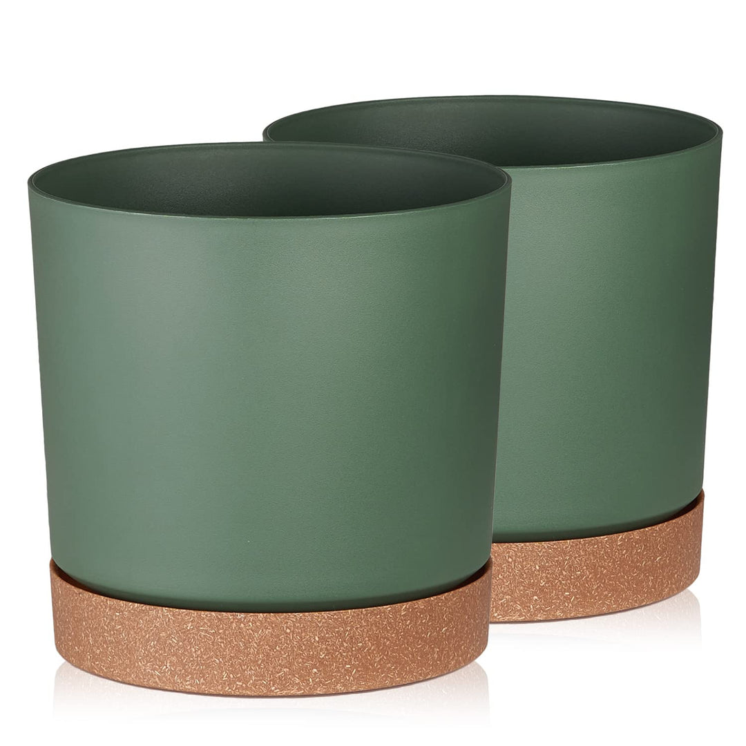 Tymar Blumentopf mit Untersetzer, 2er-Pack, dekorativer Pflanzentopf aus Kunststoff, Moderne, Runde