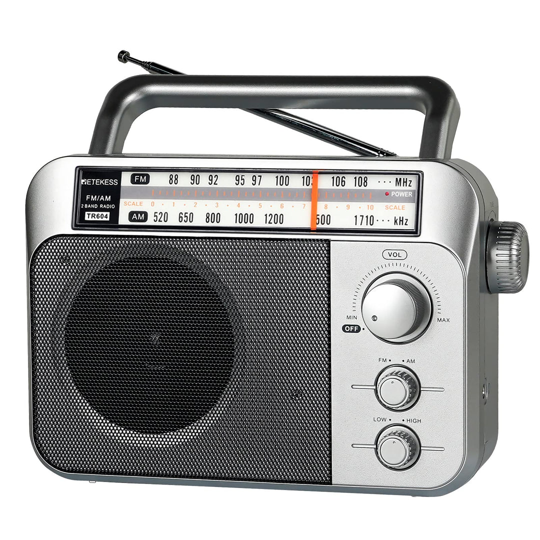 Retekess TR604 AM FM Radio,Tragbares Radio,Netzkabel oder Batteriebetrieb,Grosser Knopf,Grosser Laut