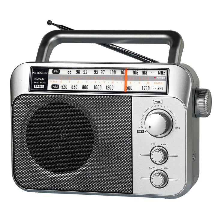 Retekess TR604 AM FM Radio,Tragbares Radio,Netzkabel oder Batteriebetrieb,Grosser Knopf,Grosser Laut